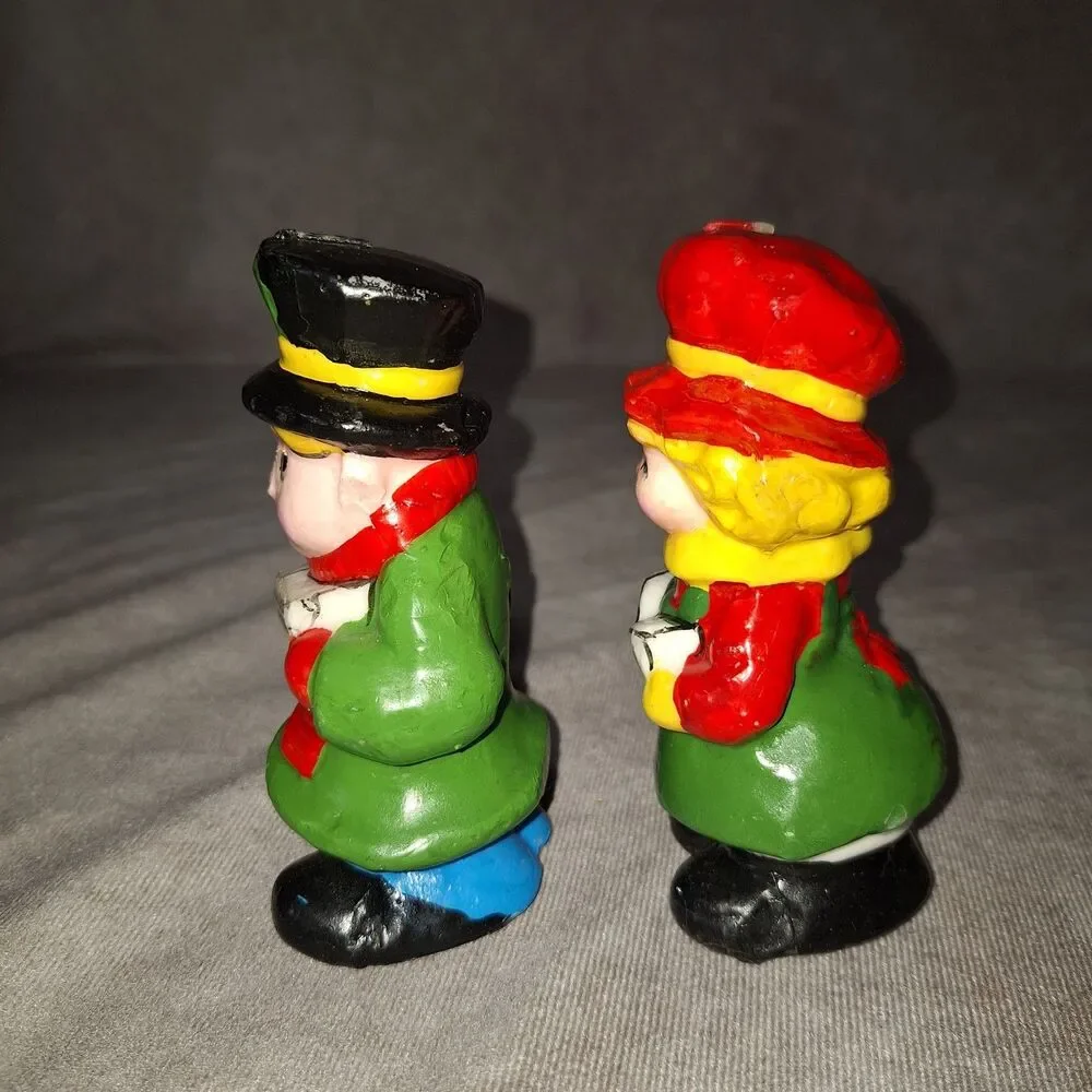 1981 Vtg Christmas Candles - Carolers Novelty Figural Candles Lot of 2